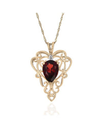 Pear Garnet Scroll Motif Drop Necklace