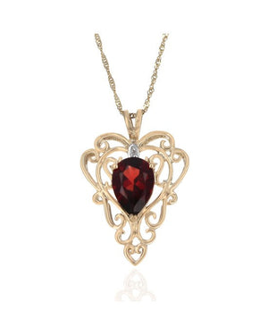 Pear Garnet Scroll Motif Drop Necklace