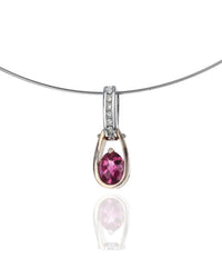 Pint Tourmaline and Diamond Drop Cable Wire Necklace