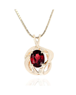 Garnet Drop on Box Chain Necklace