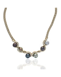 Multi Color South Sea Pearl and Diamond Swirl Necklace