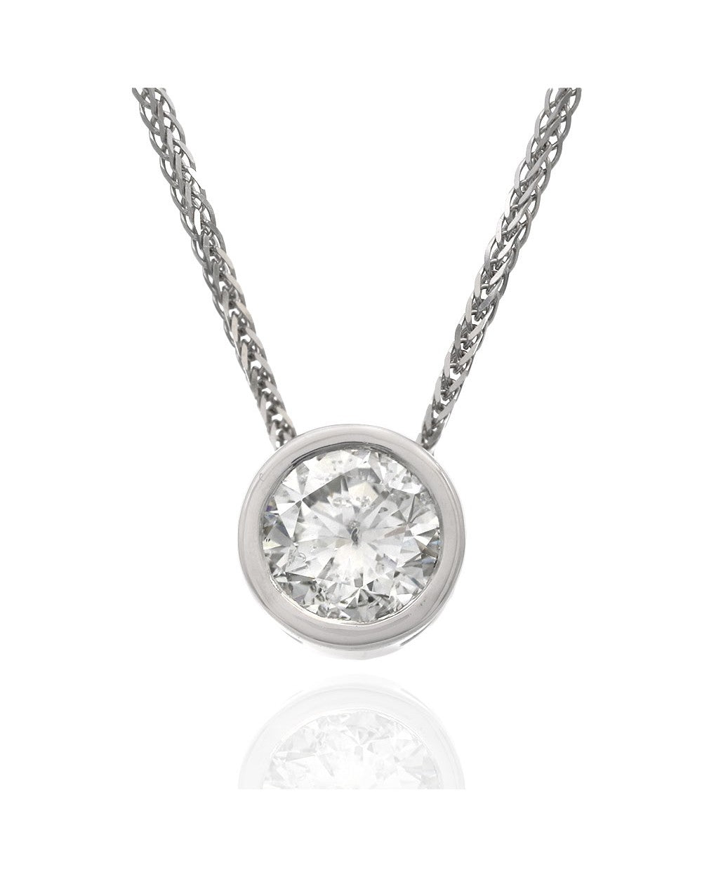 Round Brilliant Cut Diamond Solitaire Necklace 18KW