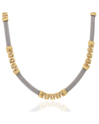 2 Tone Alternating Mesh and Panther Link Necklace