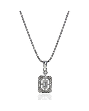Diamond Octagon Shaped Drop on Mirror Chain Necklace