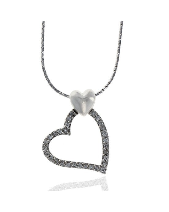 Diamond Open Heart Necklace in White Gold