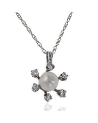 White Pearl and Diamond Snowflake Necklace in White Gold
