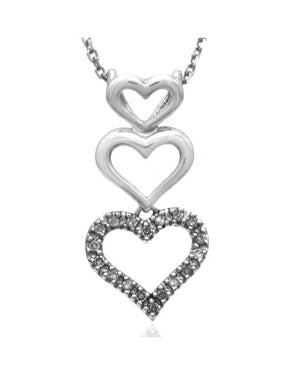 Diamond Open Heart Graduated Drop Necklace in White Gold