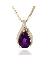 Amethyst and Diamond Drop Necklace in Yellow Gold