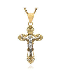 Filigree Crucifix Necklace in White and Yellow Gold