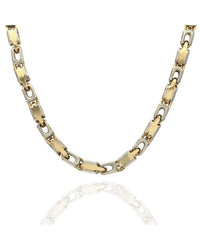 'U' Box Link Necklace in White and Yellow Gold