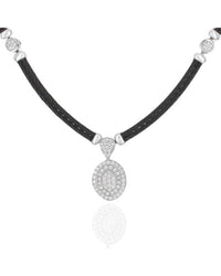 Charriol Pave Diamond Station Steel Cable Necklace in White Gold