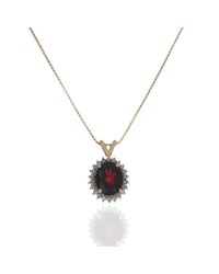 Pyrope Garnet and Diamond Halo Drop Necklace in White and Yellow Gold