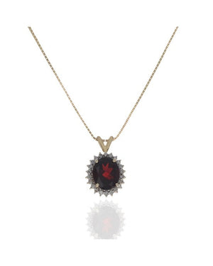 Pyrope Garnet and Diamond Halo Drop Necklace in White and Yellow Gold