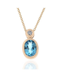 Swiss Blue Topaz and Diamond Drop Necklace in Yellow Gold