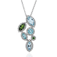 Aquamarine, Apatite, Chrome Diopside and Diamond Drop Necklace