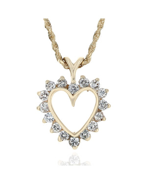Diamond Open Heart Drop Necklace in Yellow Gold