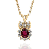 Ruby and Diamond Drop Necklace in Yellow Gold