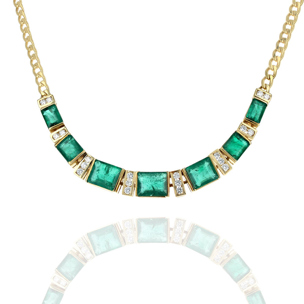 13.00ctw Alternating Emerald and Diamond Station Necklace