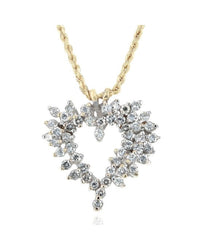 Diamond Open Heart Drop Necklace in White and Yellow Gold