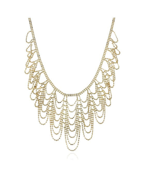 Bright Cut Graduated Scalloped Beaded Necklace