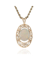 Opal Open Scroll Drop Necklace in Yellow Gold