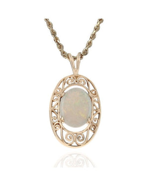 Opal Open Scroll Drop Necklace in Yellow Gold