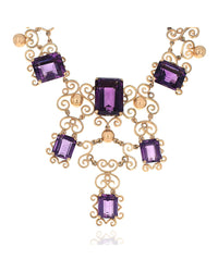 Handmade by Jessops Amethyst Lacey Drop Station Bib Necklace in Gold