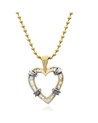 Diamond Fluted Open Heart Drop Necklace in White and Yellow Gold
