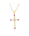 Ruby and Diamond Open Cut Cross Necklace in Yellow Gold