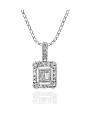Diamond Open Square Halo Drop Necklace in White Gold