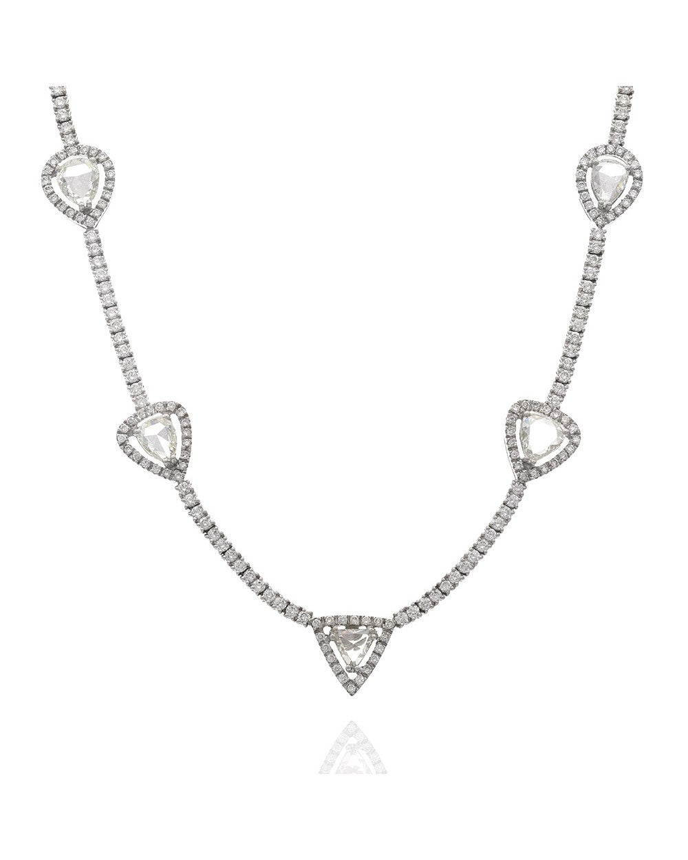 Rose Cut Diamond Halo Station Inline Necklace