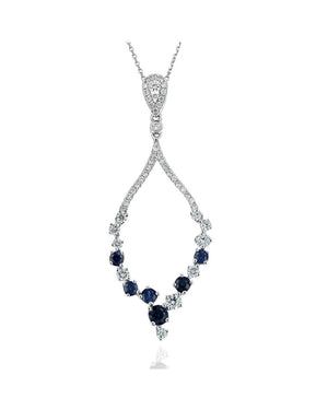 Sapphire and Diamond Open Marquise Shape Drop Necklace