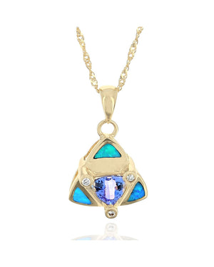 Tanzanite, Opal and Diamond Triangular Drop Necklace