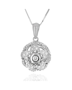 Diamond Open Cut Heart Dome Drop Necklace in White Gold