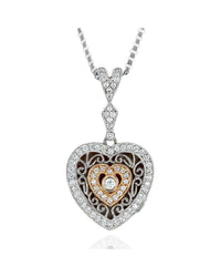 2 Tone Diamond Heart Locket on 2 Strand Cable Chain