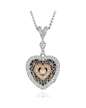 2 Tone Diamond Heart Locket on 2 Strand Cable Chain