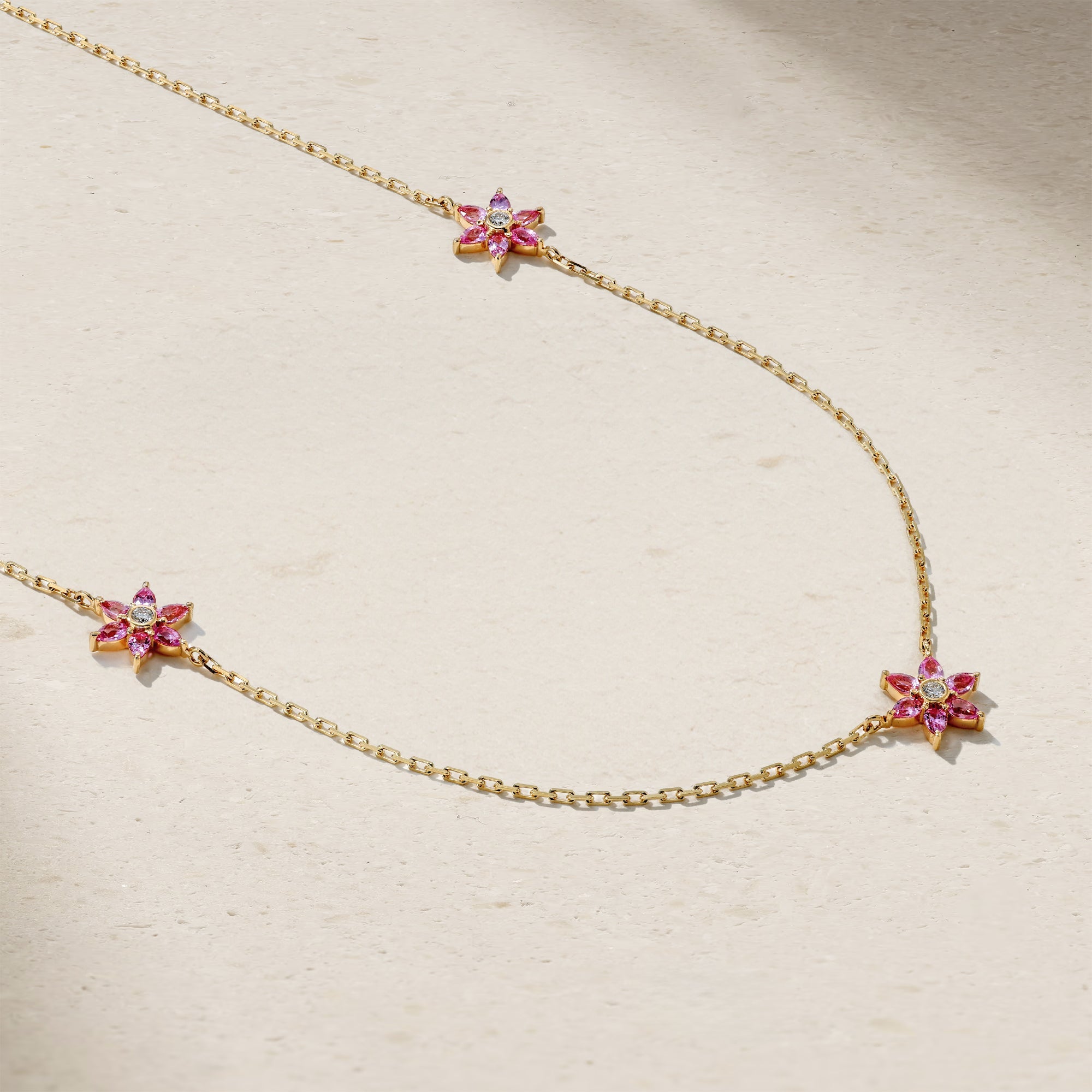 Daffodil Garden Pink Sapphire and Diamond Station Necklace