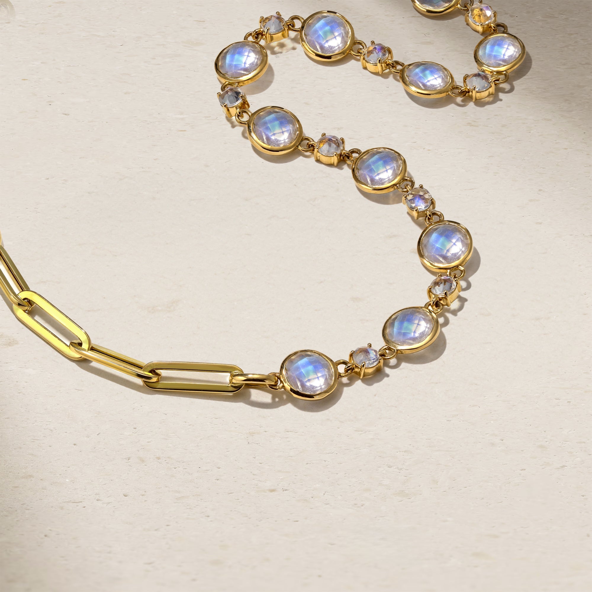 Half and Half Moonstone and Chunky Paperclip Link Necklace