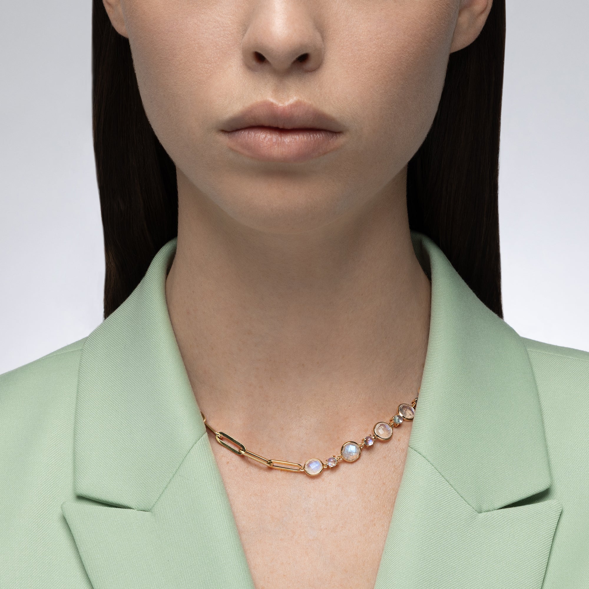 Half and Half Moonstone and Chunky Paperclip Link Necklace
