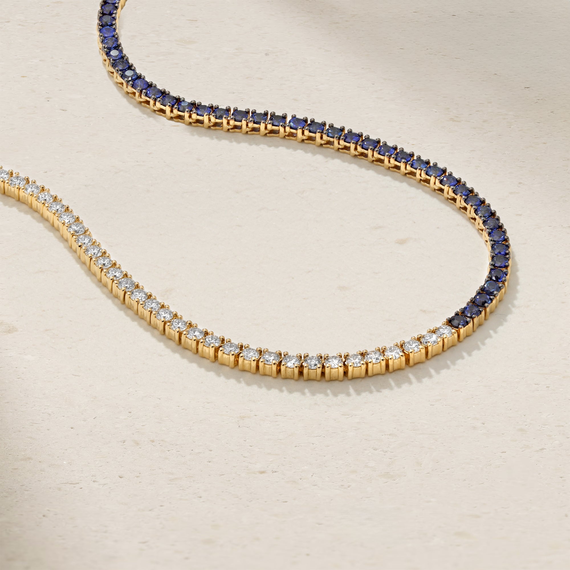Half and Half Sapphire and Diamond Tennis Necklace