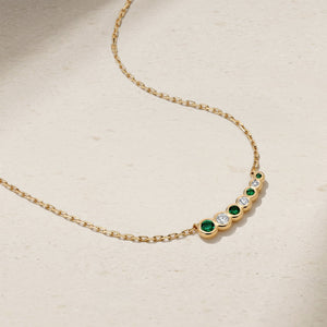 Bubbly Curved Emerald and Diamond Necklace