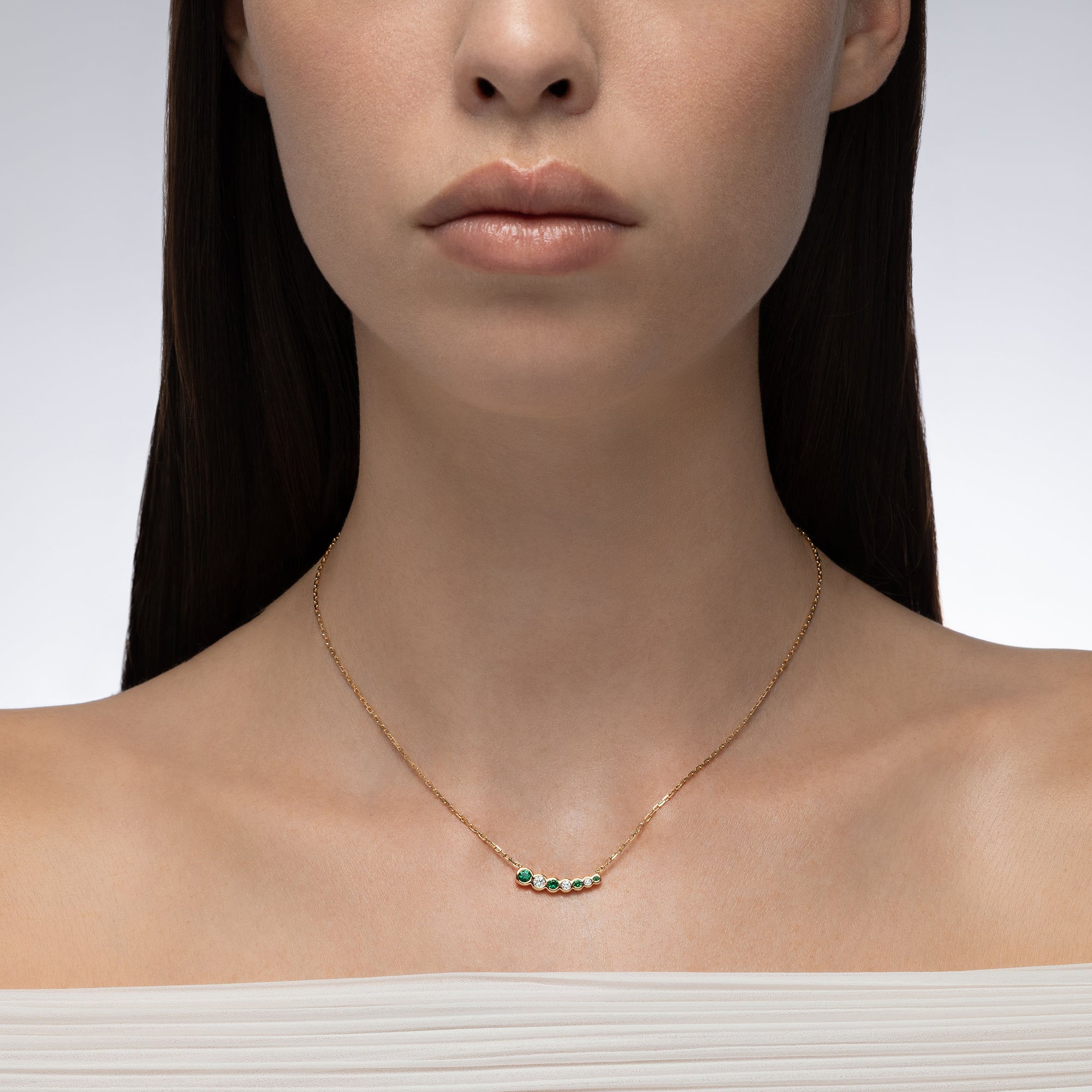 Bubbly Curved Emerald and Diamond Necklace