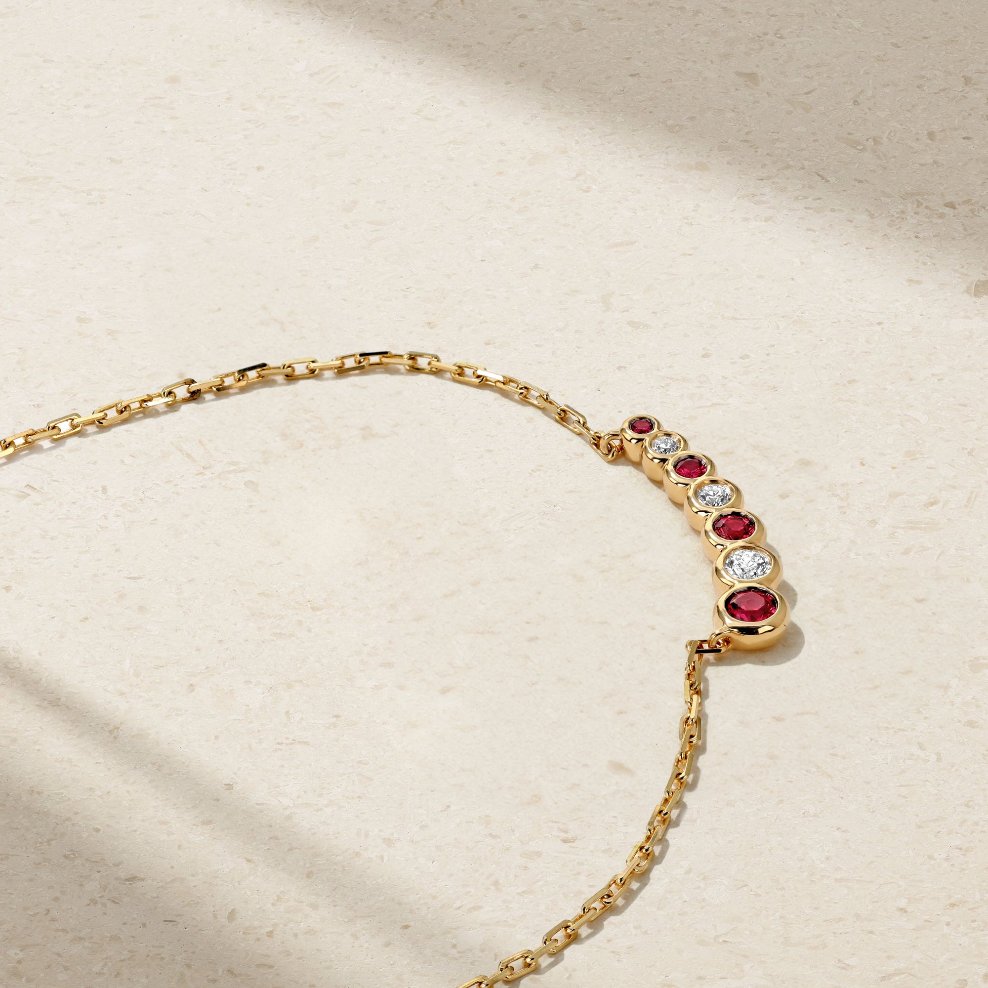 Bubbly Curved Ruby and Diamond Necklace