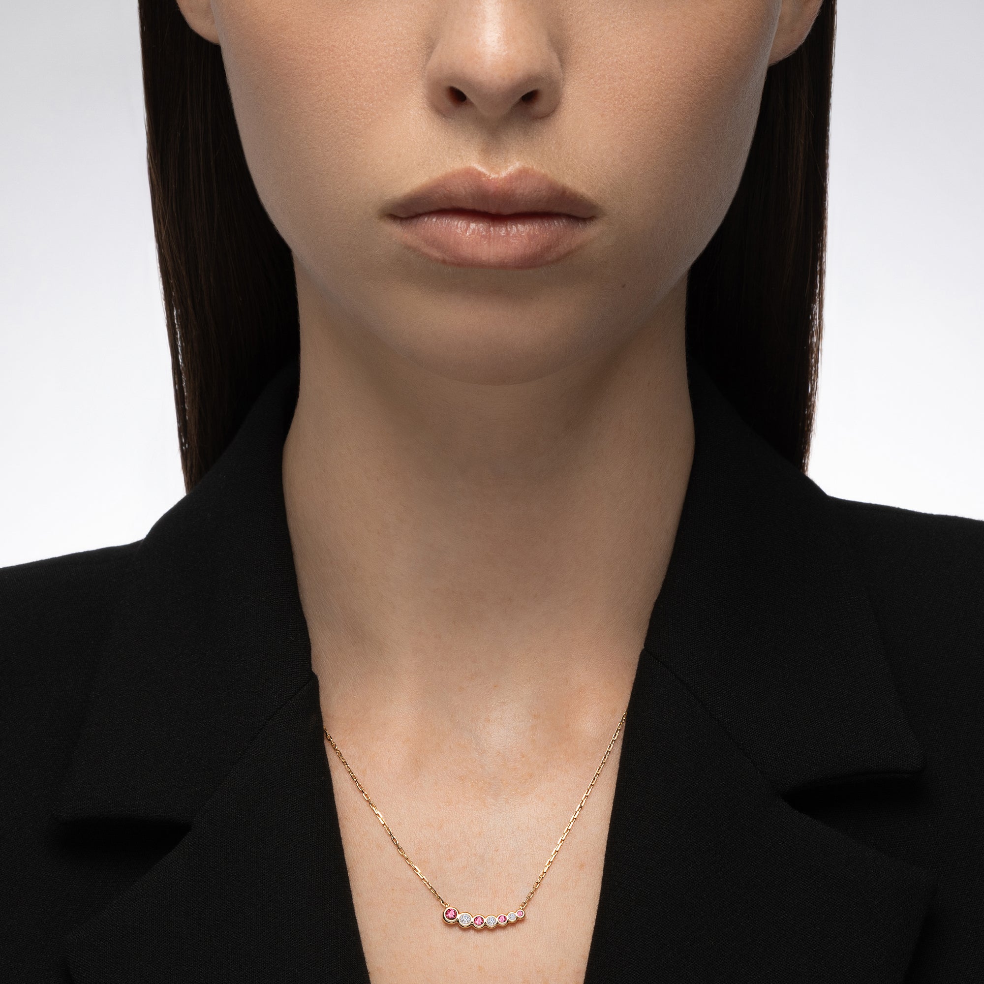 Bubbly Curved Ruby and Diamond Necklace