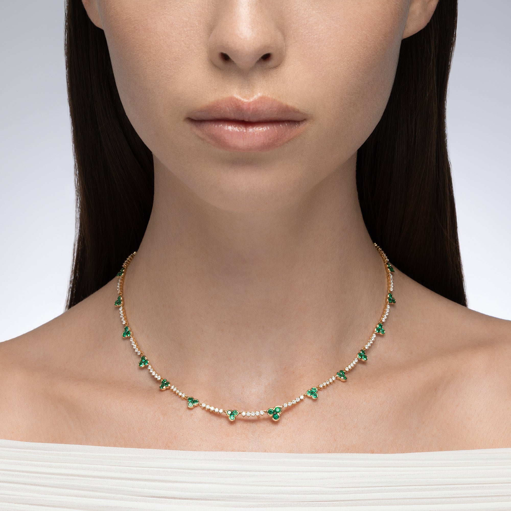 Trinity Emerald and Diamond Tennis Necklace