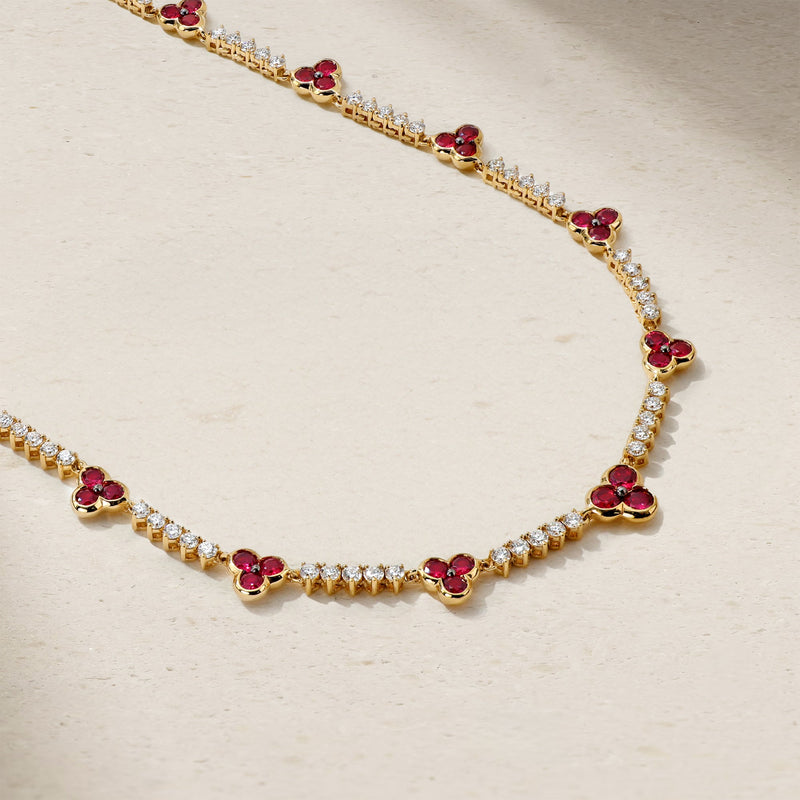 Trinity Ruby and Diamond Tennis Necklace