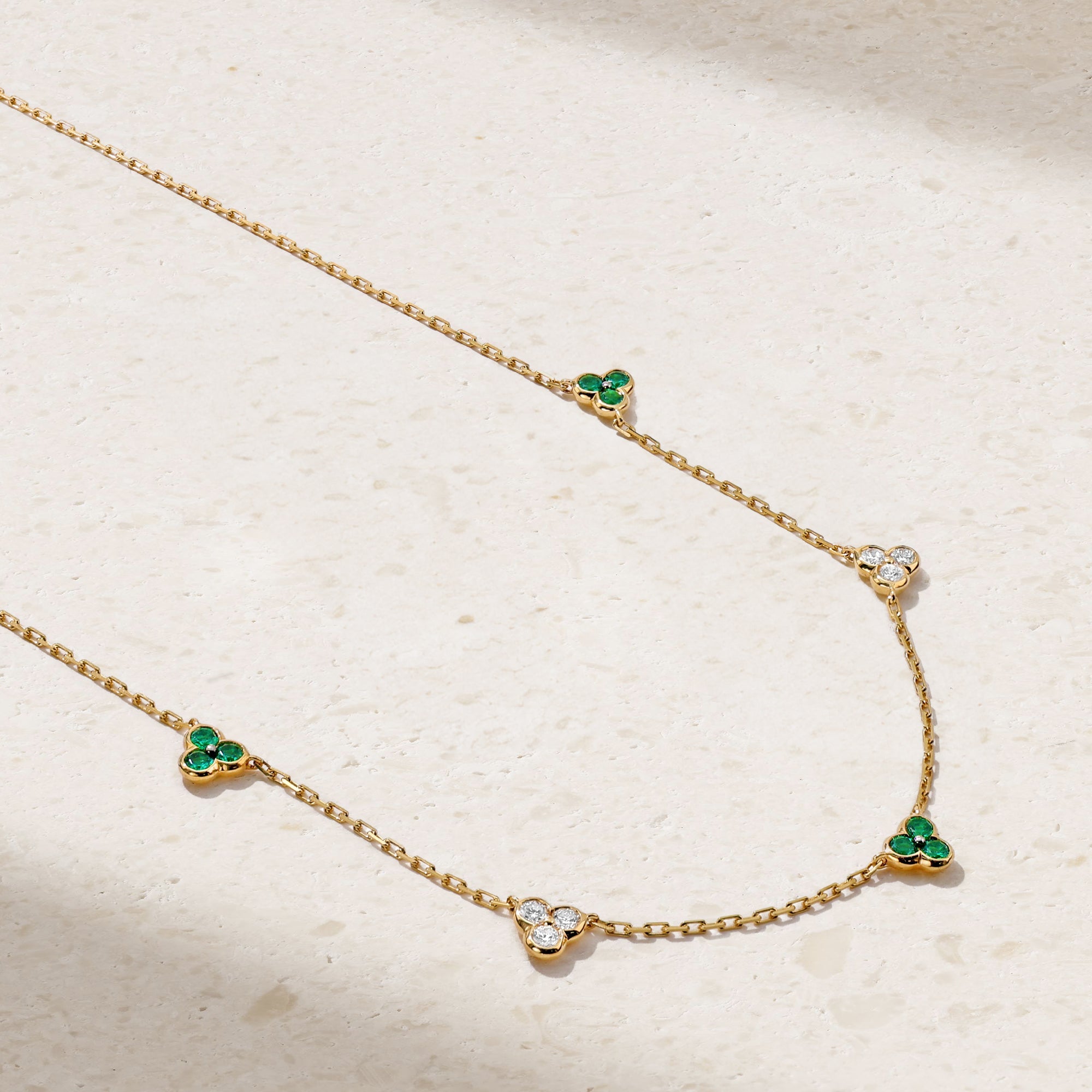 Trinity Emerald and Diamond Station Necklace