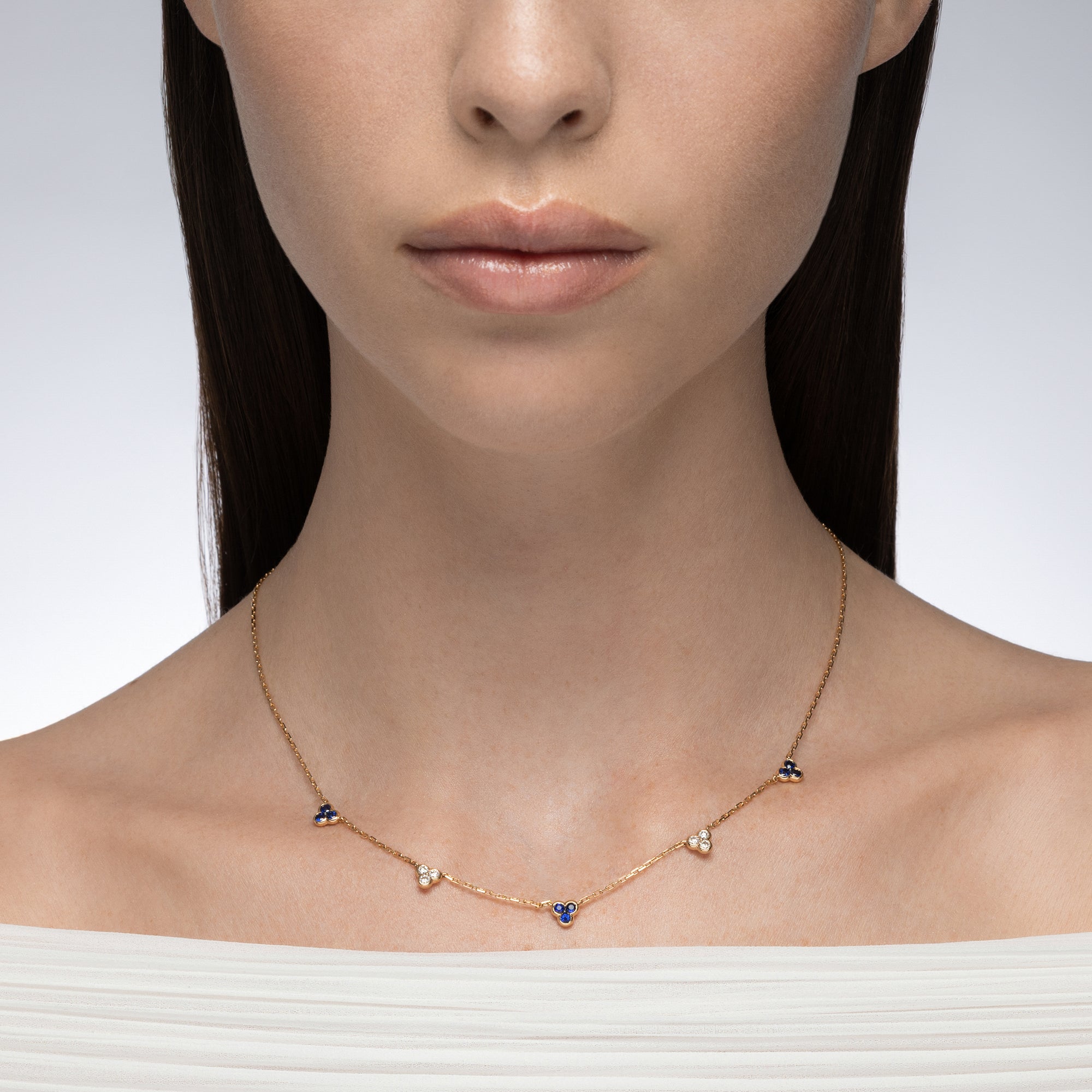 Trinity Sapphire and Diamond Station Necklace