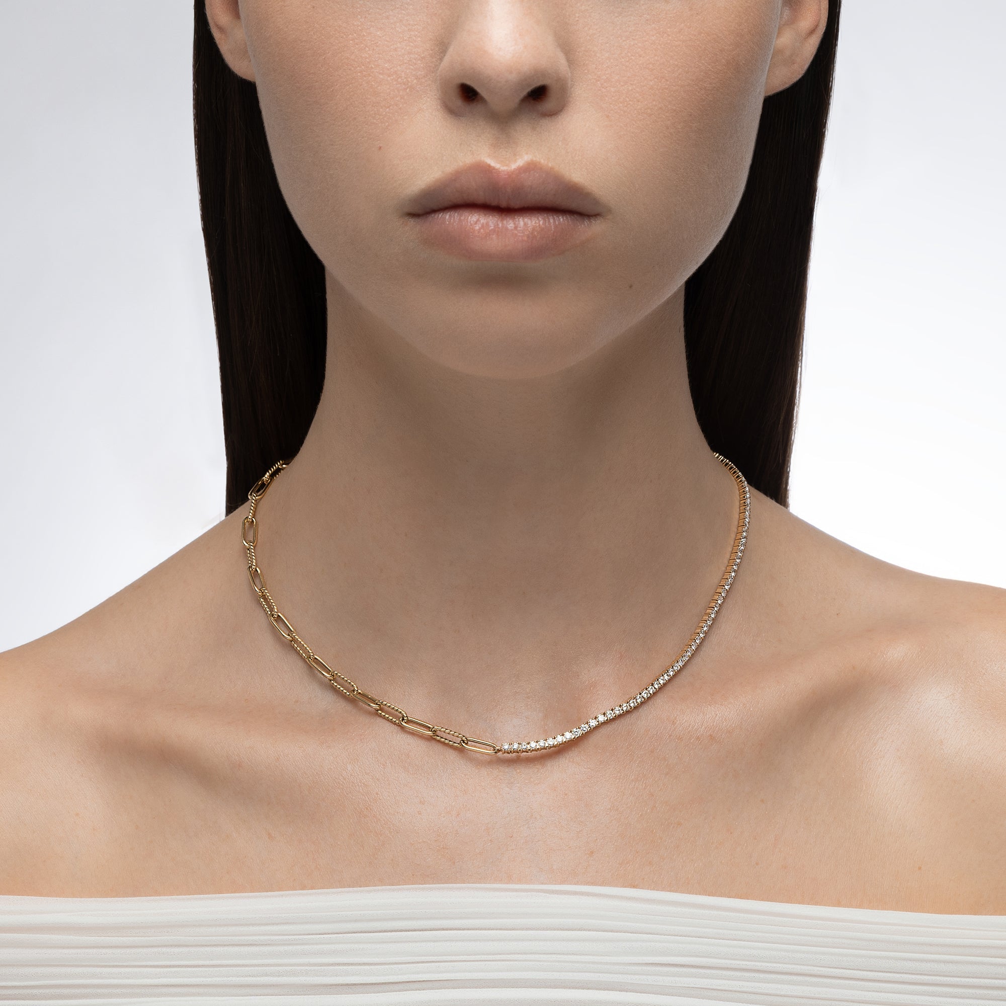 Half and Half Diamond and Chunky Link Necklace