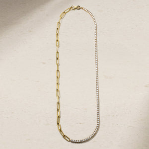Half and Half Diamond and Chunky Link Necklace